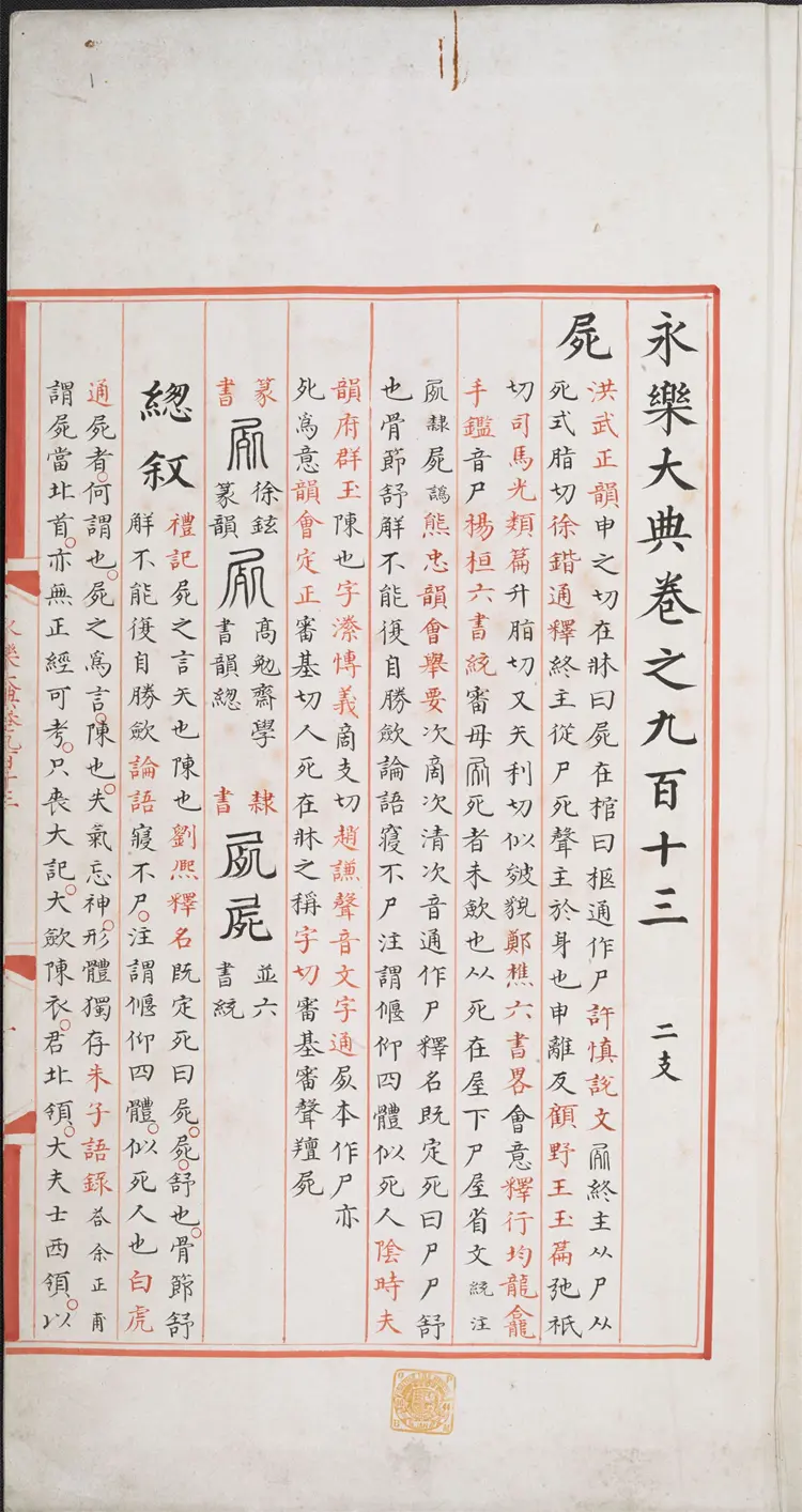 《永乐大典》卷913-914尸字明嘉靖隆庆间内府重写本