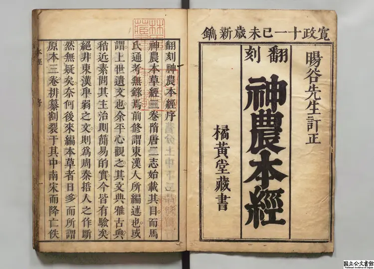 神農本経  編者盧復（明）／校訂者鈴木文 寛政11年刊本