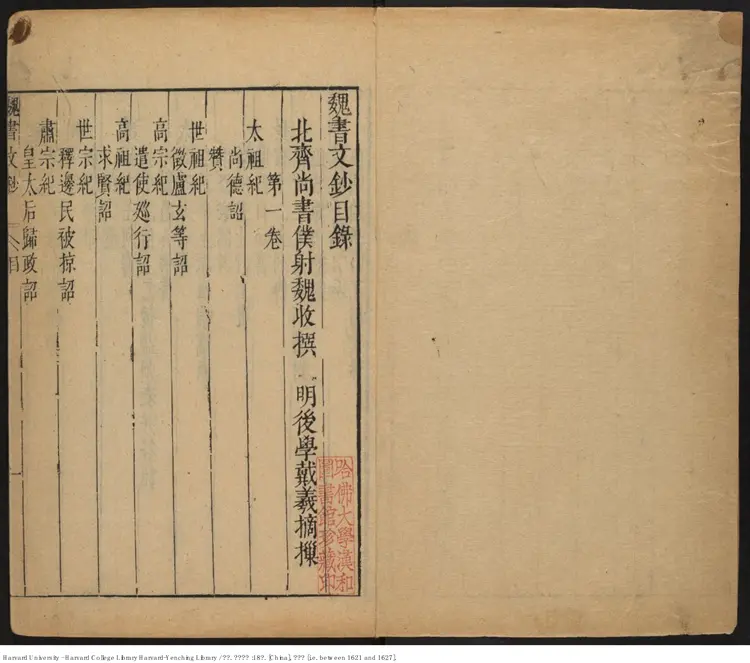 《魏書文鈔》【魏】魏收,506-572,魏收撰,戴羲摘抄 戴義,明天啟(1621-1627) 《魏書文鈔》【魏】魏收,506-572,魏收撰,戴羲摘抄 戴義,明天啟(1621-1627)