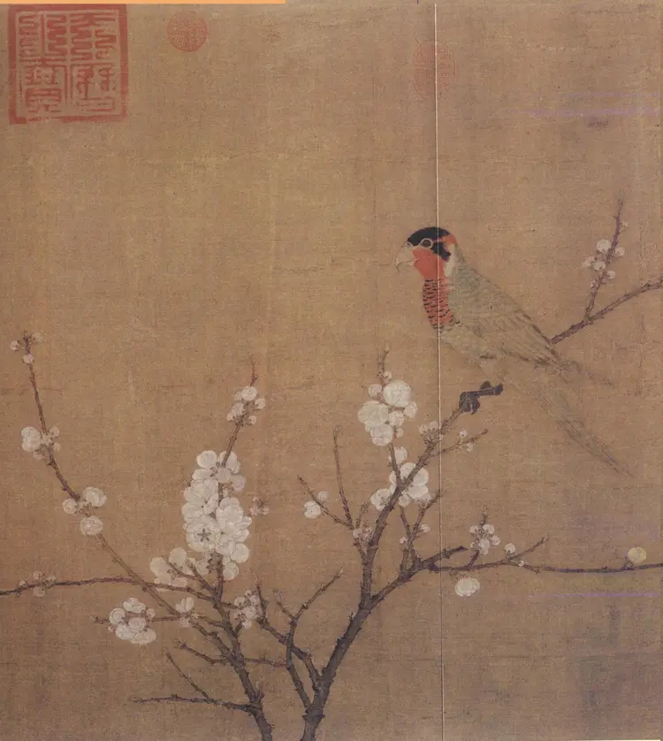 宋朝赵佶瘦金书题诗五色鹦鹉图 宋朝赵佶瘦金书题诗五色鹦鹉图