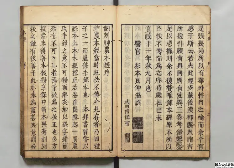 神農本経  編者盧復（明）／校訂者鈴木文 寛政11年刊本