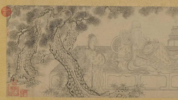 老子授经图卷.传元代.盛懋作.吴叡.隶书道德经.纸本墨笔.北京故宫博物院藏