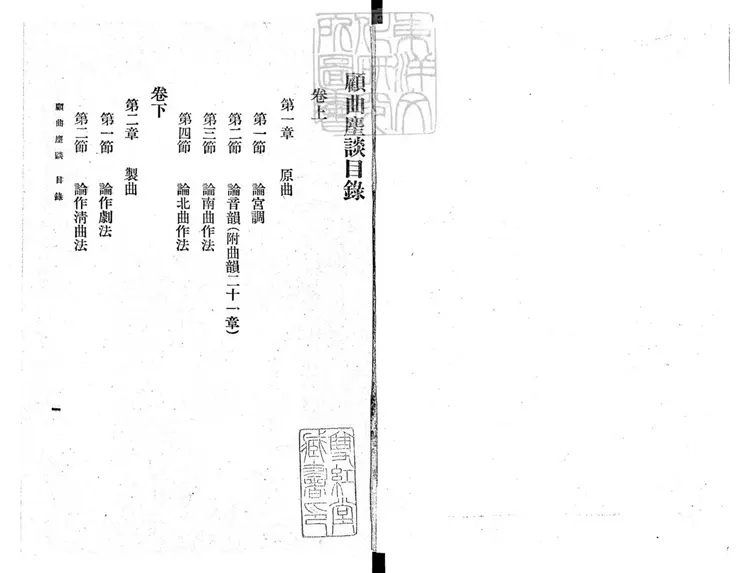 816 顧曲麈談二卷　民國五年上海商務印書館排印；民國十二年再版本