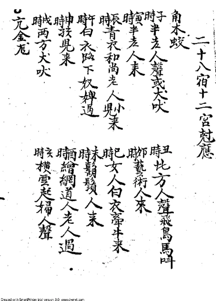 禽星手抄星宿推算+