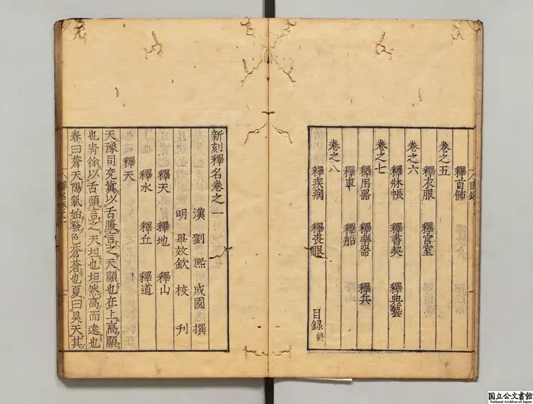 新刻釈名 選者劉熙（漢）／校訂者畢効欽（明）明暦02年刊本