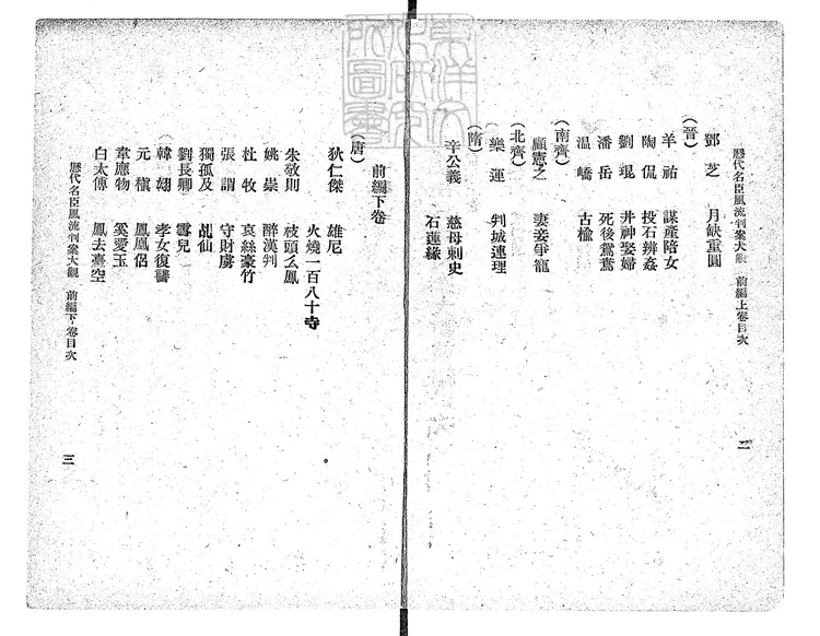487 歷代名臣風流判案大觀前編二卷後編二卷　民國九年上海東南書局排印；民國十二年四版本